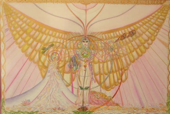 Arcángel Gabriel (2006) Aris Mun, Lápices de color sobre fabriano 60 x 30 xm