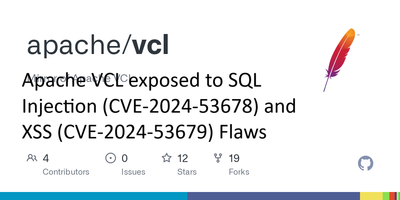 Apache VCL exposed to SQL Injection (CVE-2024-53678) and XSS (CVE-2024-53679) Flaws