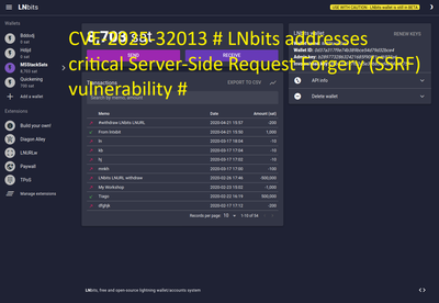 CVE-2025-32013 # LNbits addresses critical Server-Side Request Forgery (SSRF) vulnerability #