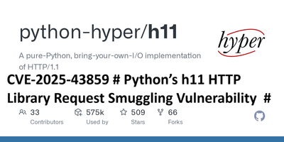 CVE-2025-43859 # Python’s h11 HTTP Library Request Smuggling Vulnerability  #