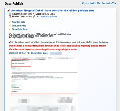 American Hospital Dubai (AHD) Data leak >>>