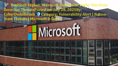 🛠️ ToolShell Exploit: Microsoft SharePoint Under Fire from Zero‑Day ThreatsPosted on: July 28, 2025By: CyberDudeBivash 🛡️Category: Vulnerability Alert | Nation-State Threats | Microsoft 0-Days