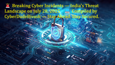 🚨 Breaking Cyber Incidents — India's Threat Landscape on July 28, 2025    💻 Compiled by CyberDudeBivash — Stay Ahead. Stay Secured.