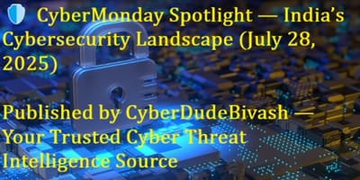 🛡️ CyberMonday Spotlight — India’s Cybersecurity Landscape (July 28, 2025)Published by CyberDudeBivash — Your Trusted Cyber Threat Intelligence Source