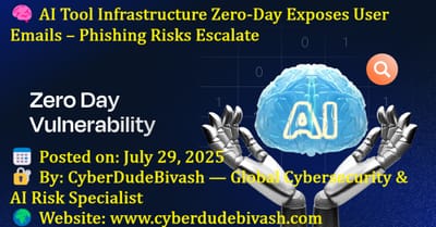 🧠 AI Tool Infrastructure Zero-Day Exposes User Emails – Phishing Risks Escalate📅 Posted on: July 29, 2025🔐 By: CyberDudeBivash — Global Cybersecurity & AI Risk Specialist🌍 Website: www.cyberdudebivash.com