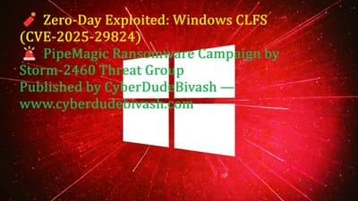🧨 Zero-Day Exploited: Windows CLFS (CVE‑2025‑29824)🚨 PipeMagic Ransomware Campaign by Storm‑2460 Threat GroupPublished by CyberDudeBivash — www.cyberdudebivash.com