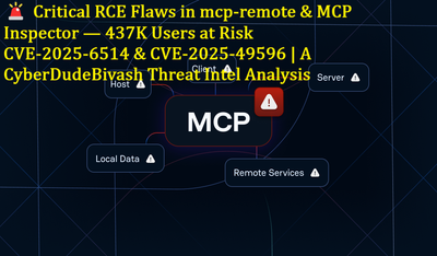 🚨 Critical RCE Flaws in mcp-remote & MCP Inspector — 437K Users at RiskCVE‑2025‑6514 & CVE‑2025‑49596 | A CyberDudeBivash Threat Intel Analysis