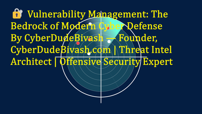 🔐 Vulnerability Management: The Bedrock of Modern Cyber DefenseBy CyberDudeBivash — Founder, CyberDudeBivash.com | Threat Intel Architect | Offensive Security Expert
