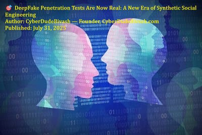 🎯 DeepFake Penetration Tests Are Now Real: A New Era of Synthetic Social EngineeringAuthor: CyberDudeBivash — Founder, CyberDudeBivash.comPublished: July 31, 2025