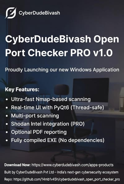 CYBERDUDEBIVASH OPEN PORT CHECKER PRO v1.0 — The New Standard for Fast, Accurate, and Professional Network Port Scanning