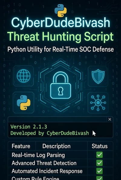 CyberDudeBivash Threat Hunting Script – Python Utility for Real-Time SOC Defense