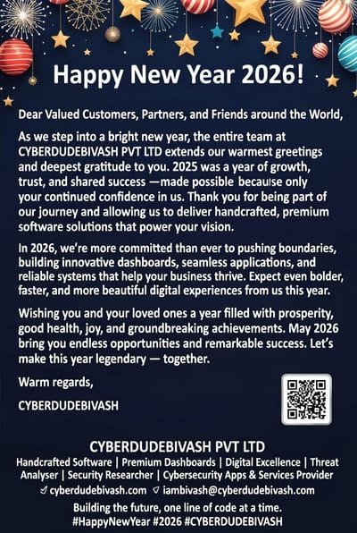 Happy New Year 2026: Welcoming a Year of Innovation, Security, and Growth with CYBERDUDEBIVASH PVT LTD