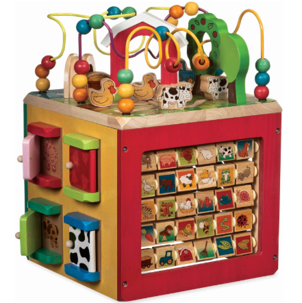 An animal and farm themed activity cube 