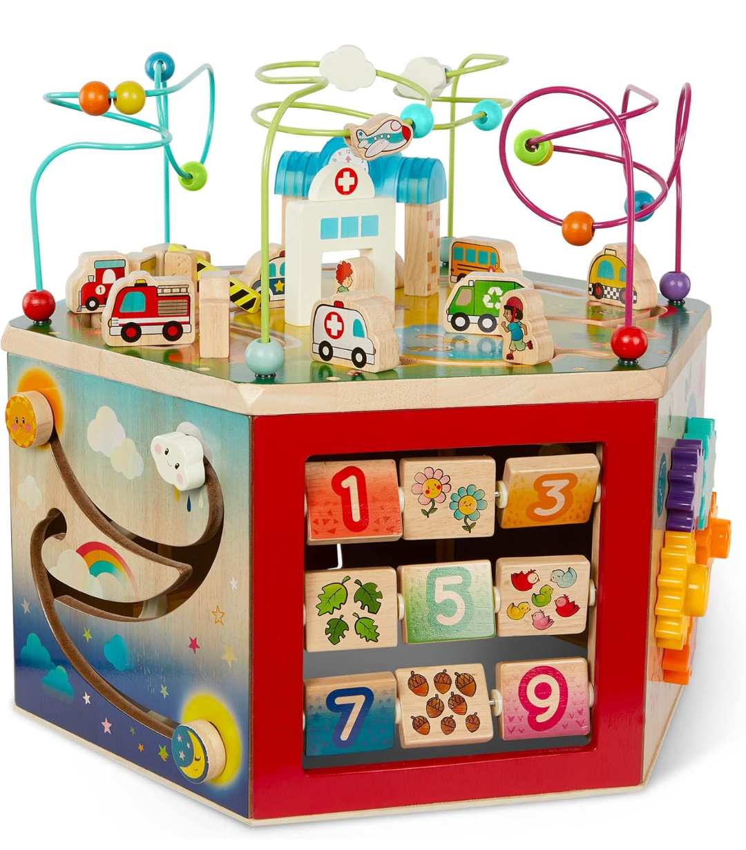 An animal and farm themed activity cube 