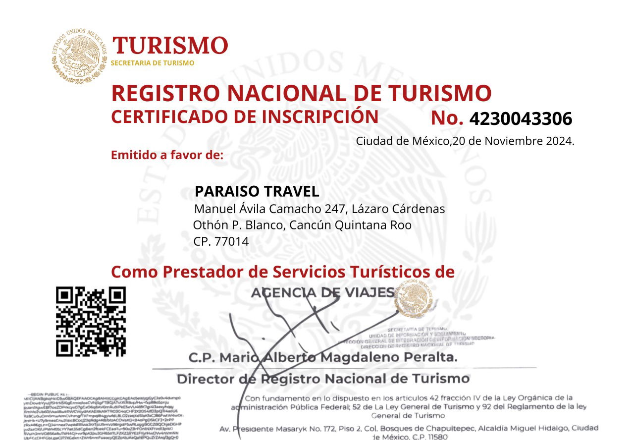 CERTIFICADO DE LA SECRETARIA DE TURISMO
