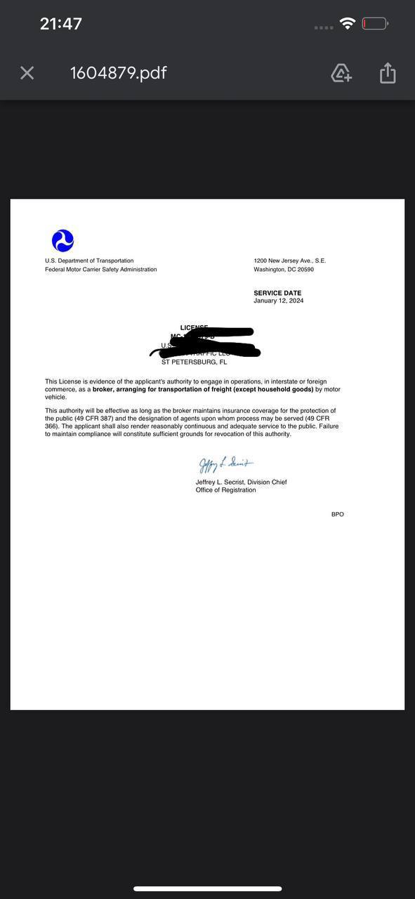 BROKER MC FOR SALE - St. Petersburg, FL