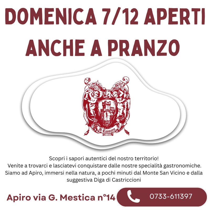 APERTI DOMENICA 07/12 A PRANZO