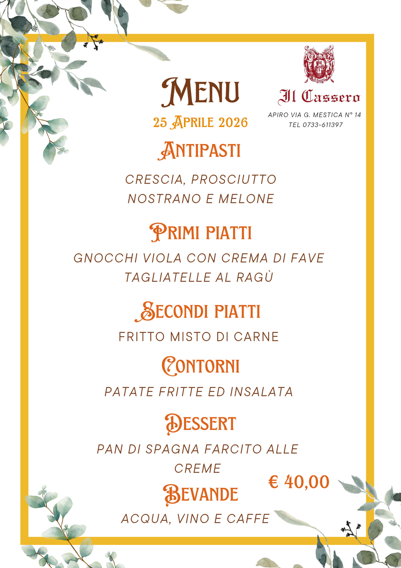 MENÙ 25 APRILE
