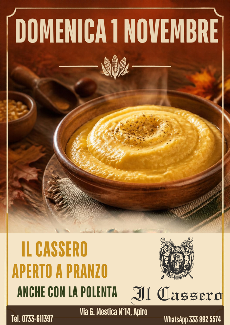 DOMENICA 1 APERTI A PRANZO ANCHE CON LA POLENTA