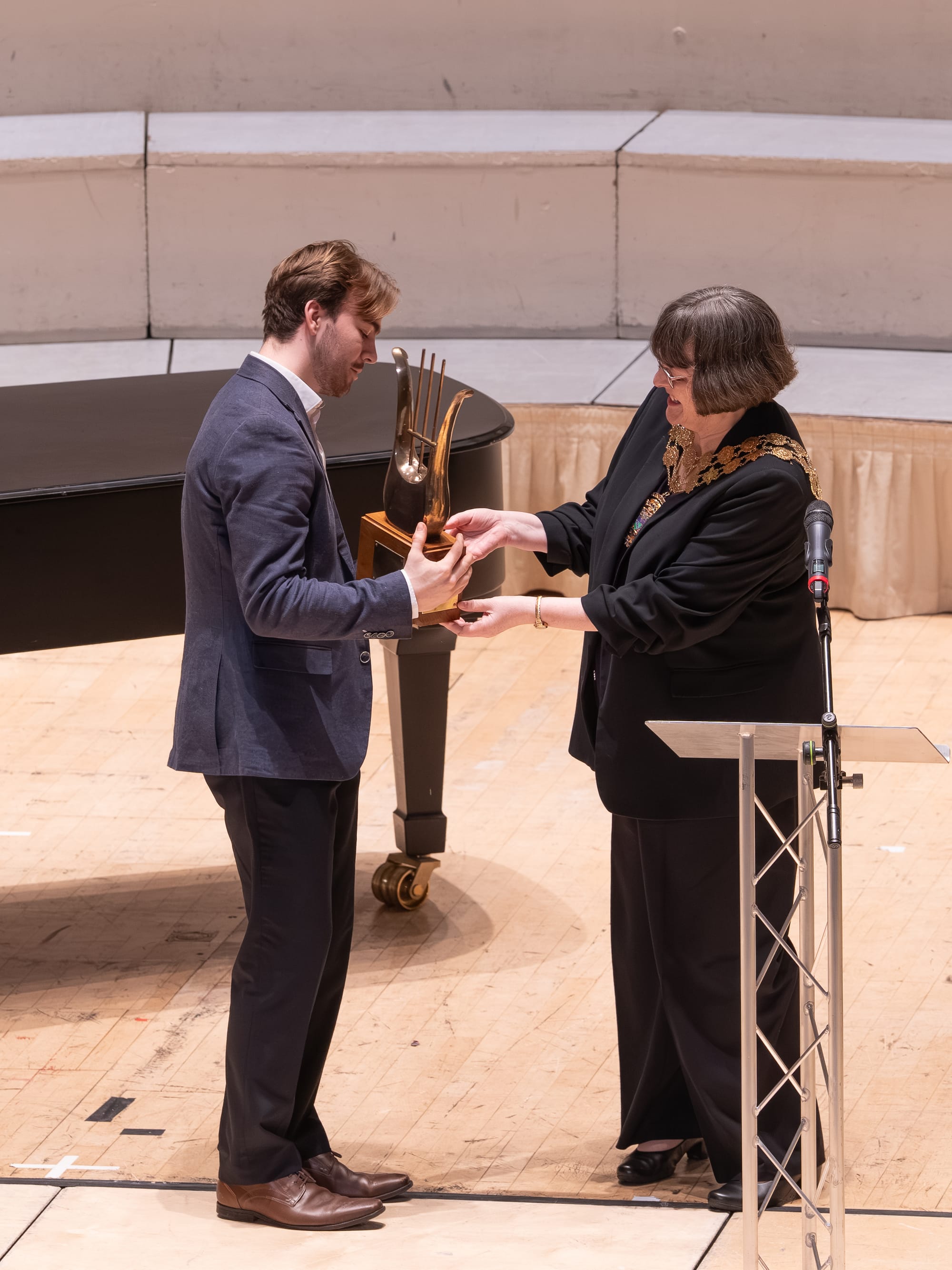 Receiving the Mrs Sunderland Festival UK Young Musician of the Year 2026 trophy
