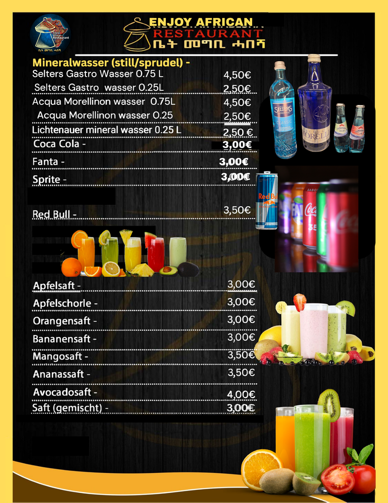 Mineralwasser und Saftsorten