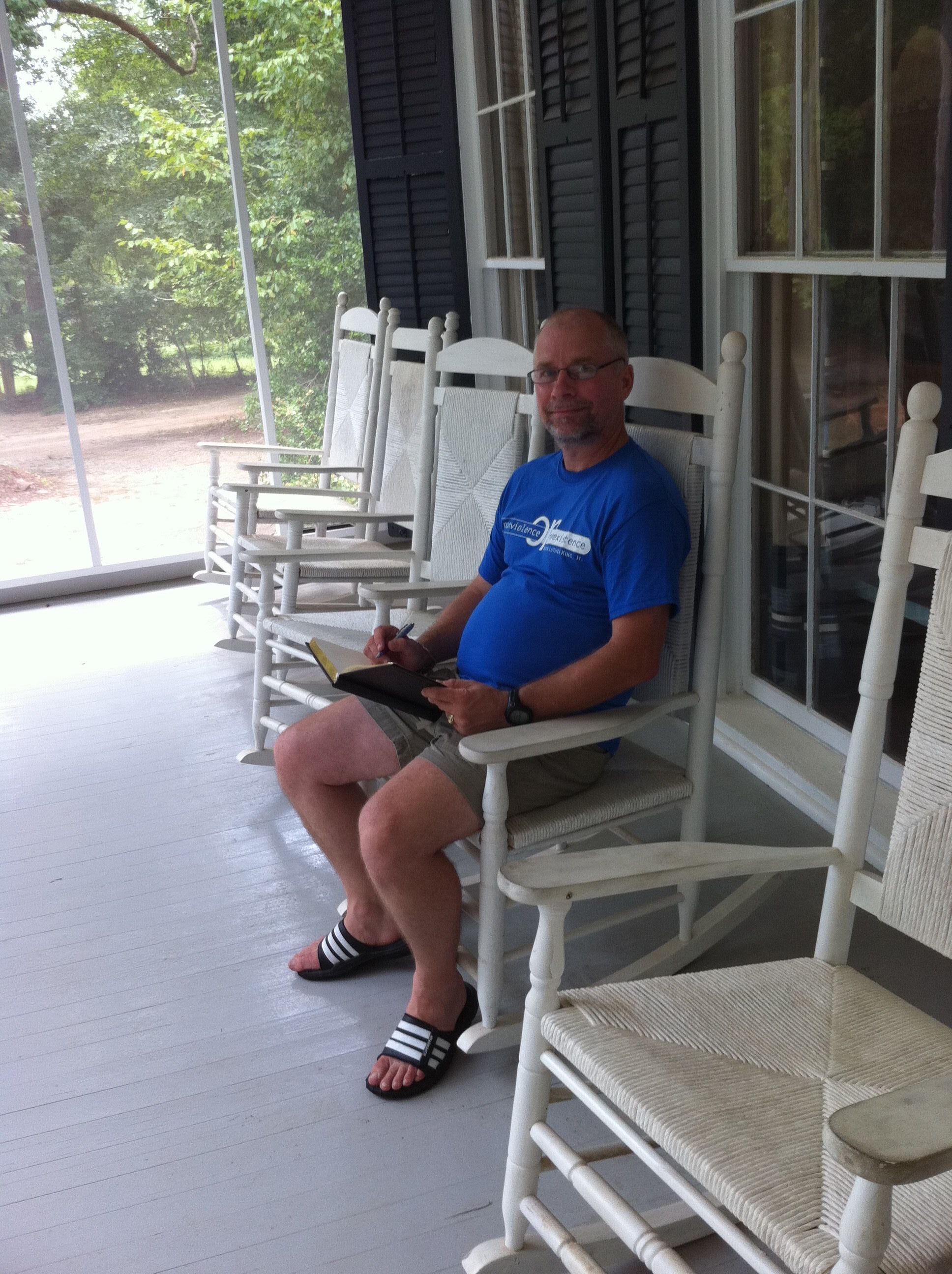 On Flannery O'Connor's front porch at Andalusia (Milledgeville, Georgia).