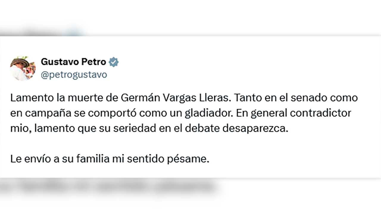 ‘Se comportó como un gladiador’: presidente Petro lamenta fallecimiento de Germán Vargas Lleras