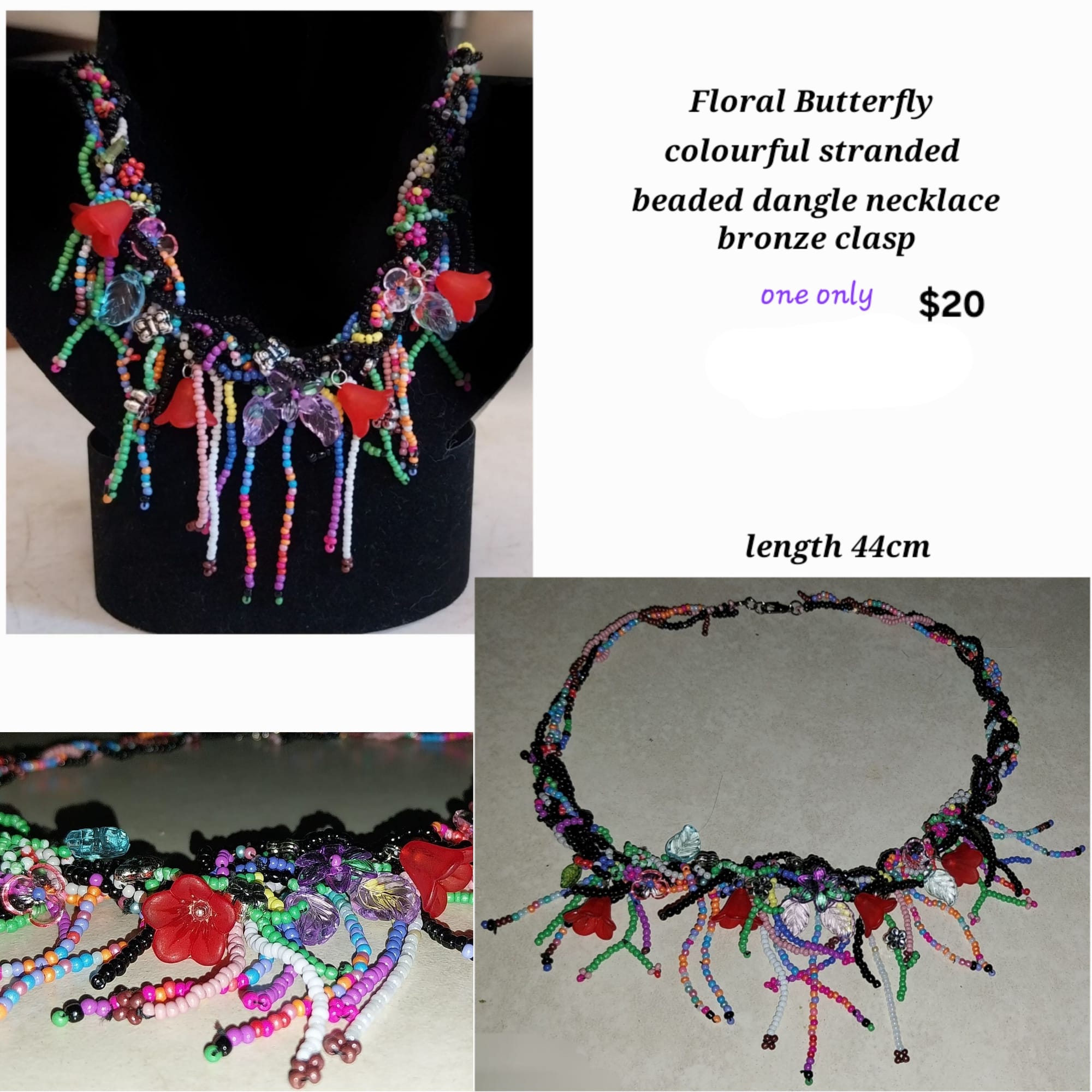 Floral Butterfly Necklace $20