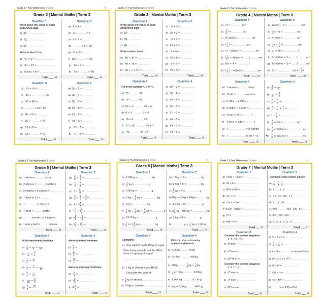 Mental Maths worksheets by Play Maths