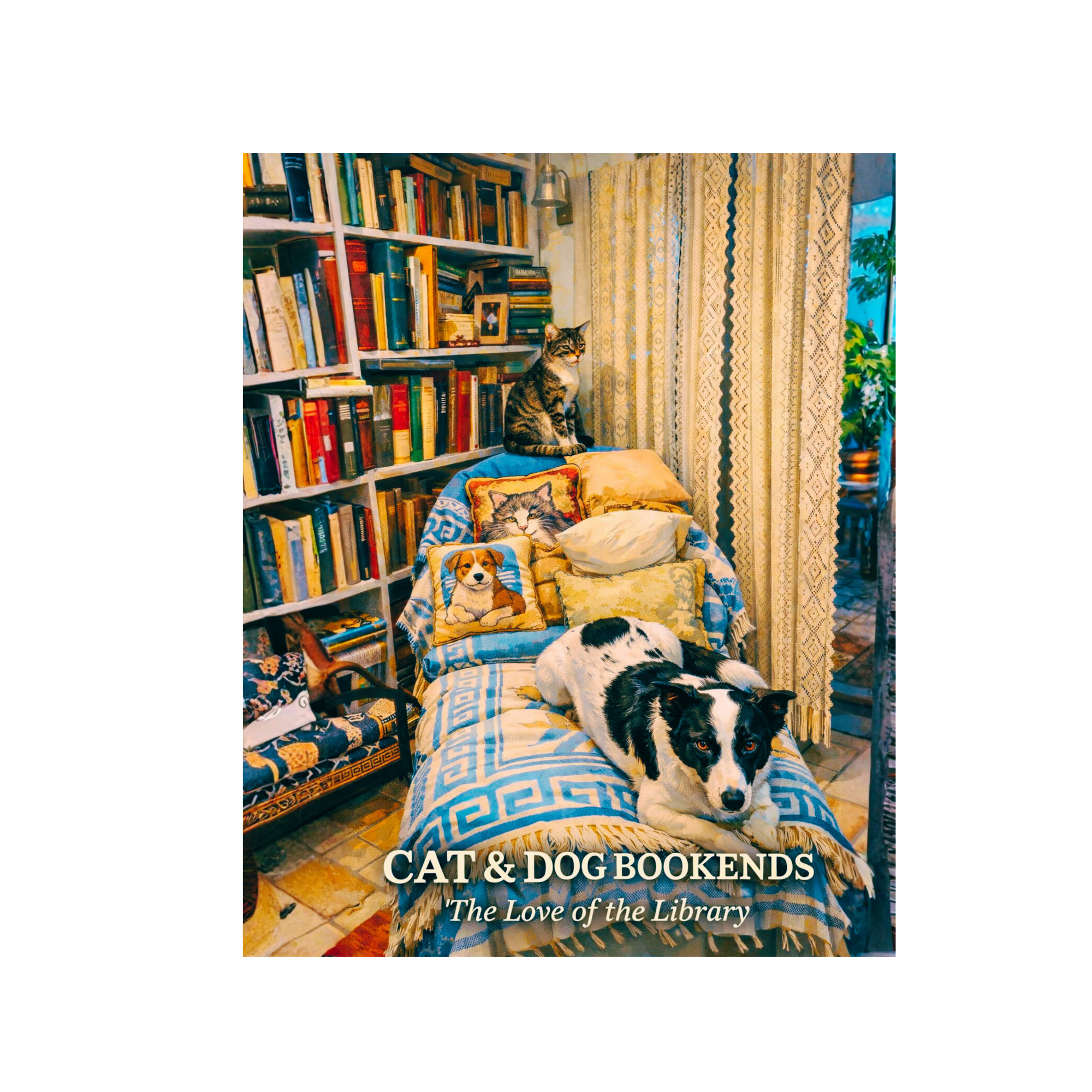 Cat and Dog Bookends - The Love of the Library