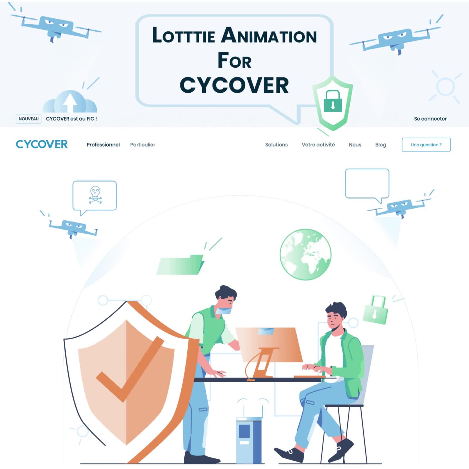 A set of Lottie/Json website animation for "Cycover"