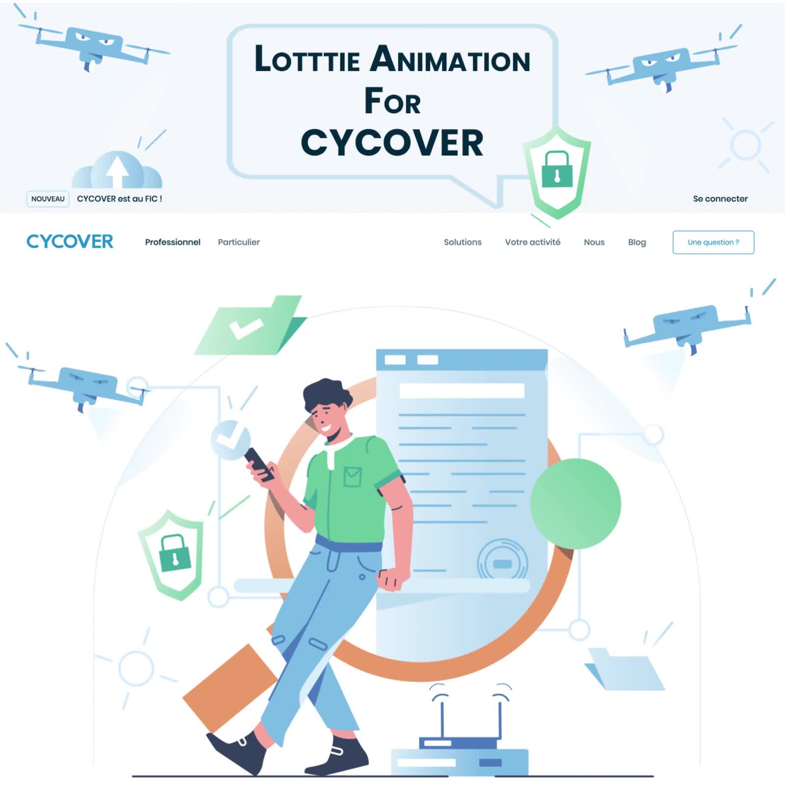 A set of Lottie/Json website animation for "Cycover"