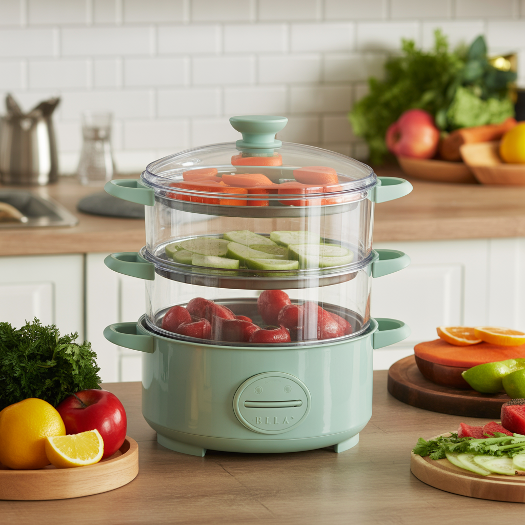 BELLA Two Tier Food Steamer with Dishwasher Safe Lids and Stackable Baskets