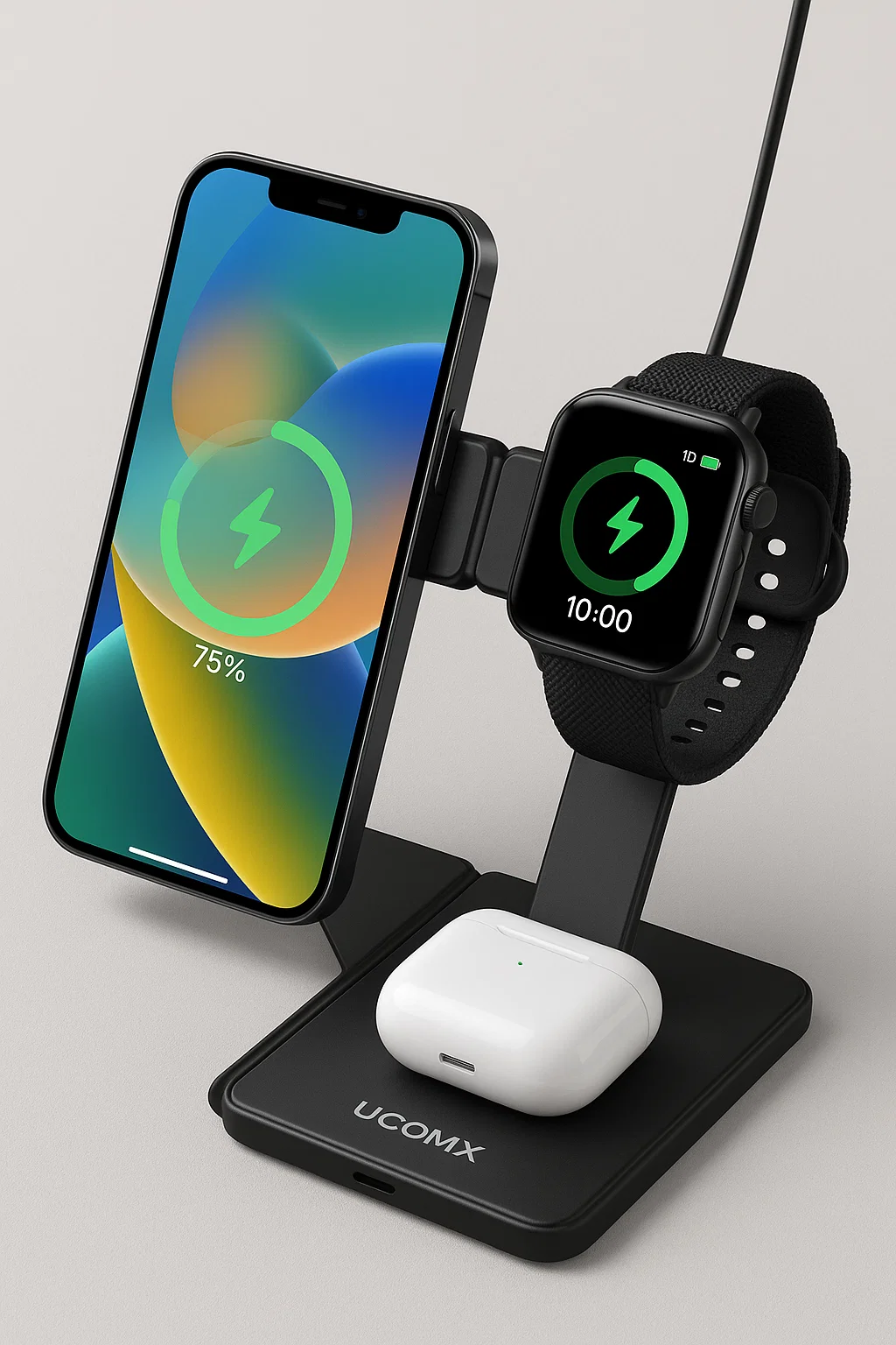 UCOMX 3 in 1 Charging Station for Multiple Devices, Foldable 3 in 1 Wireless Charger for Travel