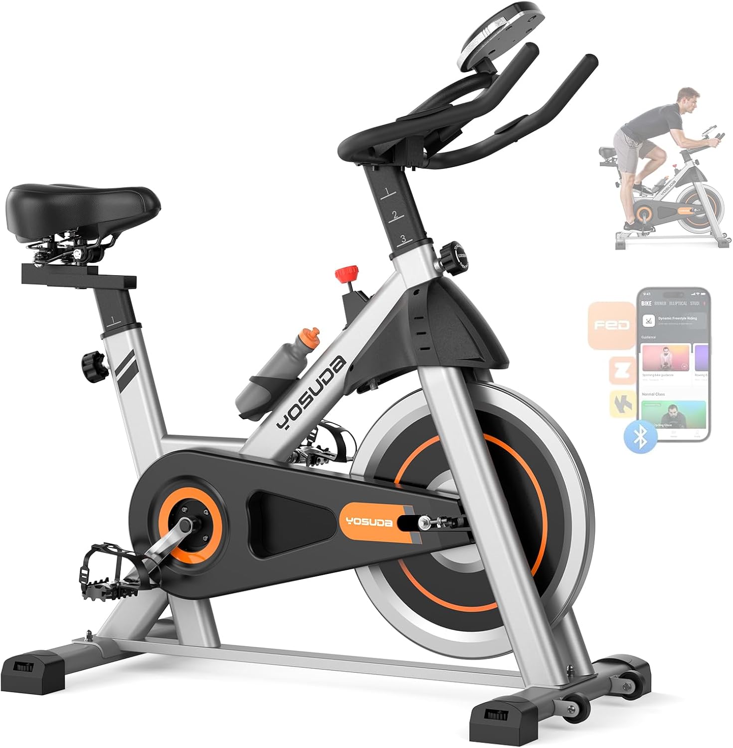 YOSUDA Exercise Bike, Brake Pad Stationary Bike with Exclusive App