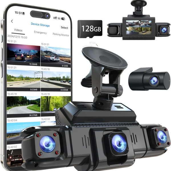 360 View 4 Channel Dash Cam Front and Rear Left Right Inside Camera for Cars