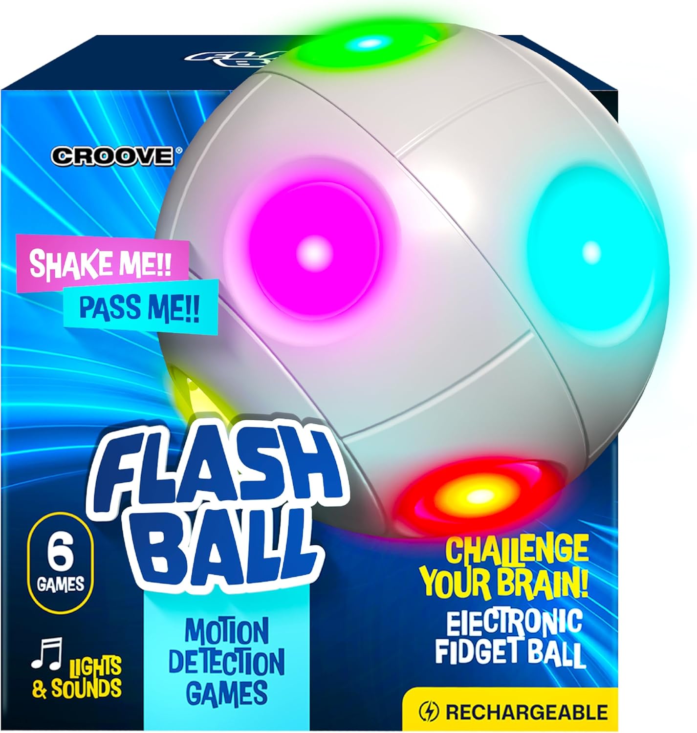 Croove 6 in 1 Brain & Memory Game Ball with Shake Detection Games
