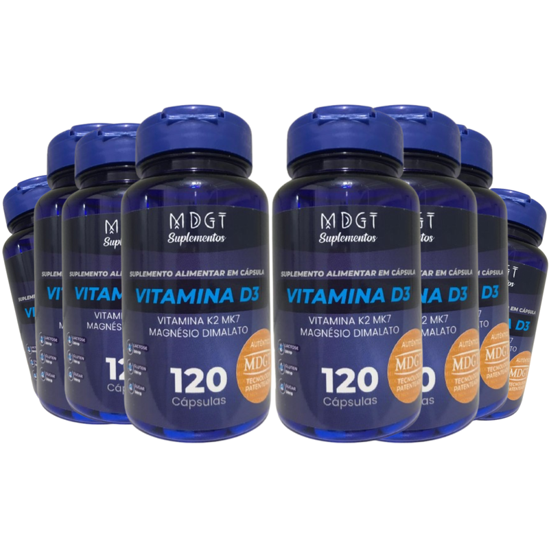 Kit 8x Vitamina D3 50mcg com Vitamina K2 120mcg + Magnésio Dimalato 350mg - 960 cáps