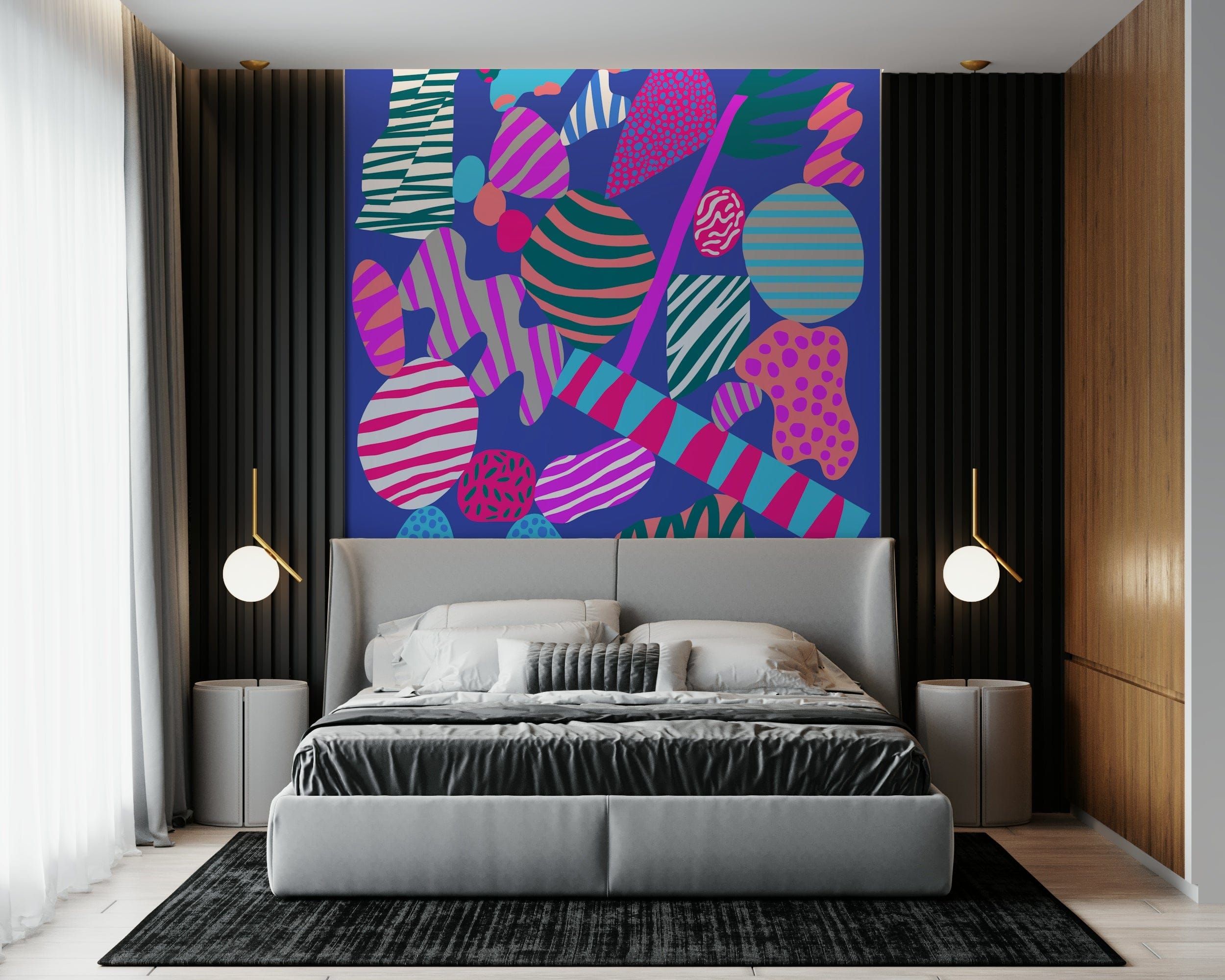Groovy Geometry Wall Mural with 70s style earth tone shapes for dining rooms