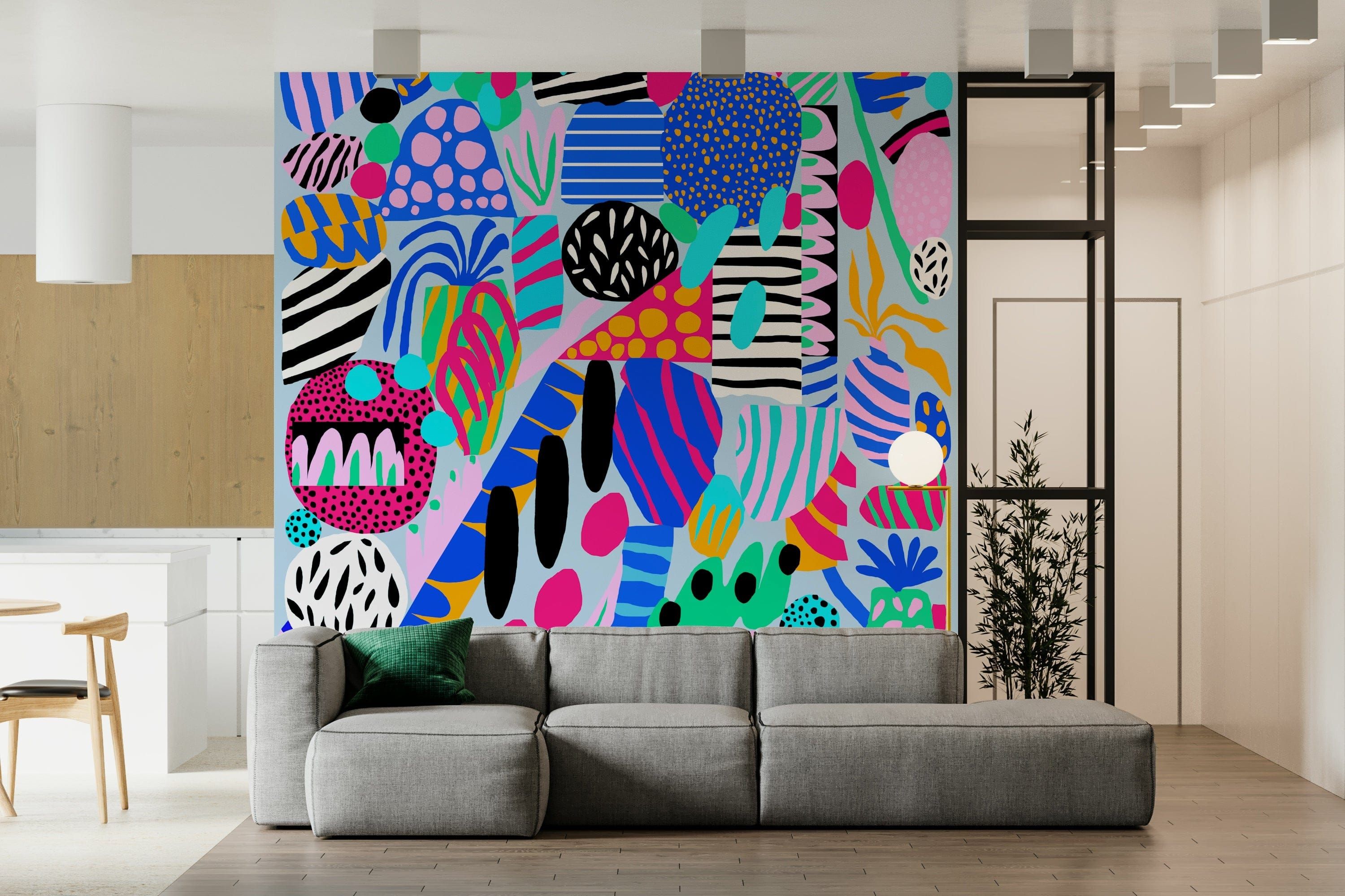 Party forms Wall Mural featuring colorful abstract confetti shapes for playrooms