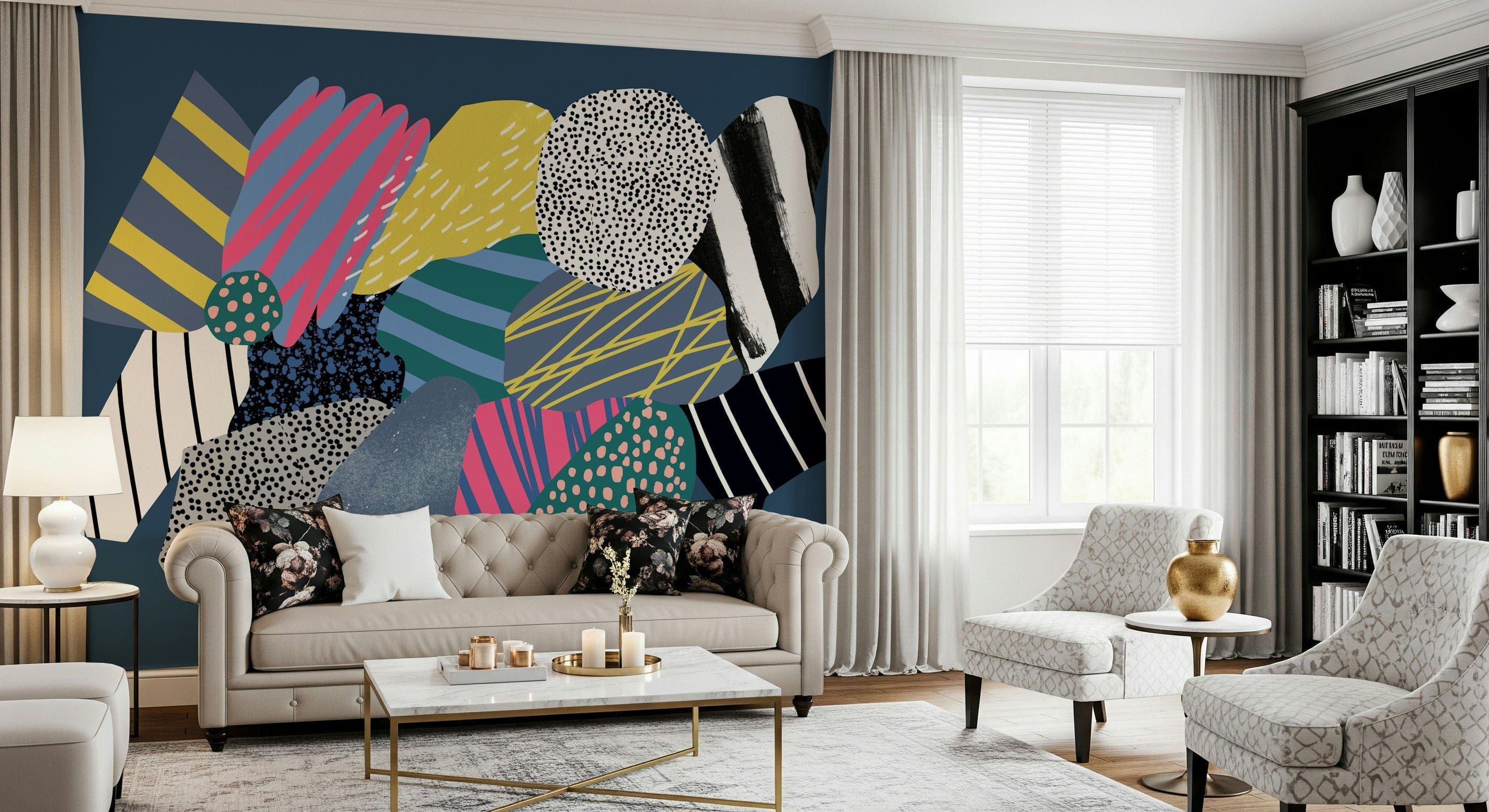 Spaceship Wall Mural with illustrated rockets and planets for kids bedrooms