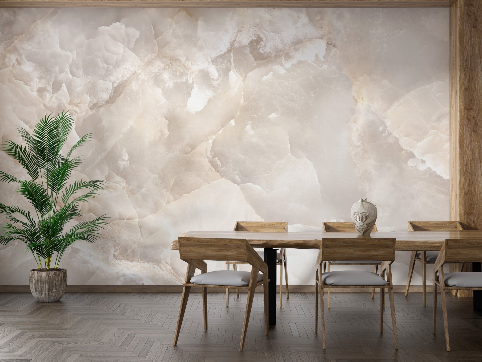Person easily applying a strip of pink peel and stick wallpaper to a smooth living room wall.