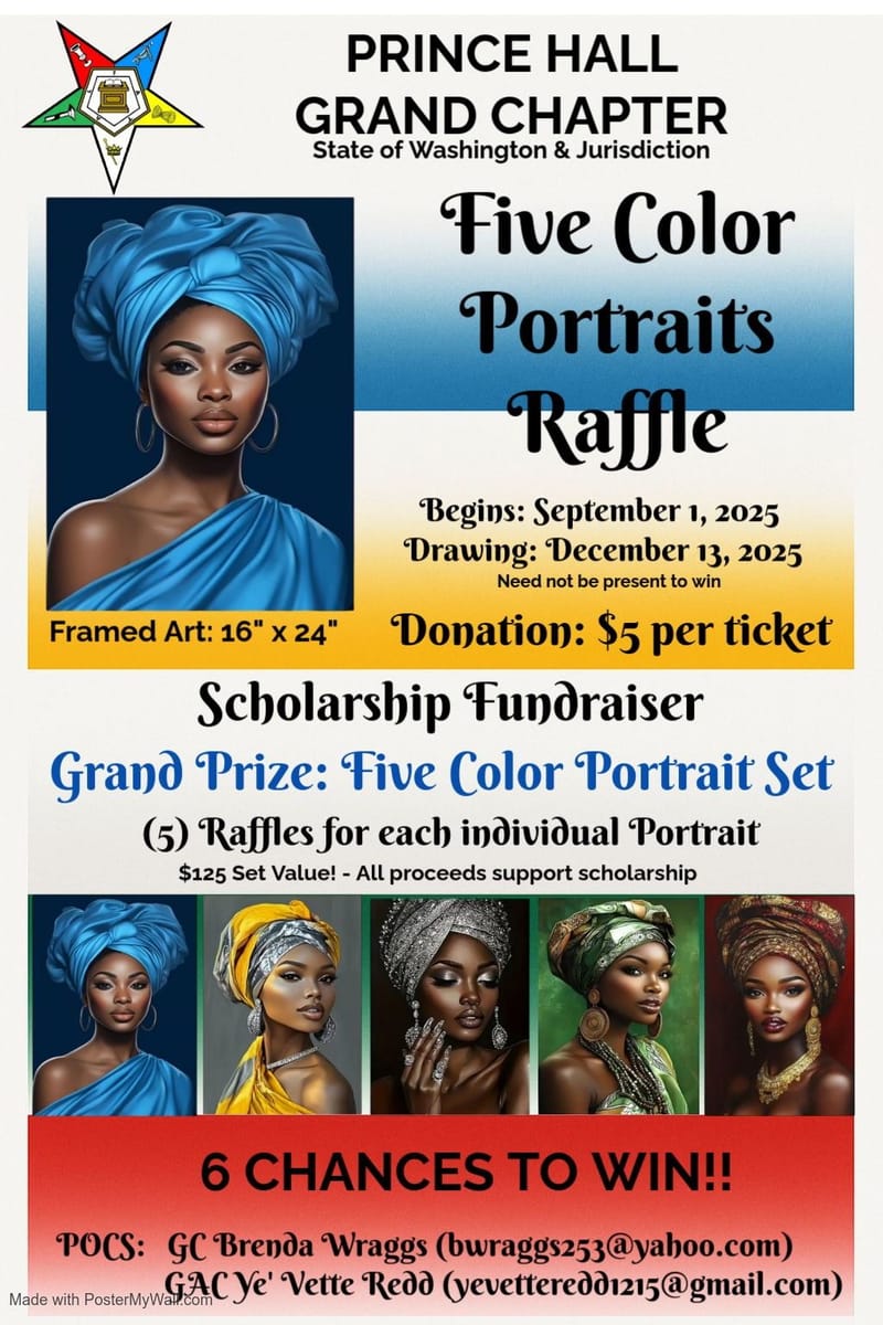 Prince Hall Grand Chapter Presents...Five Color Portraits Raffle