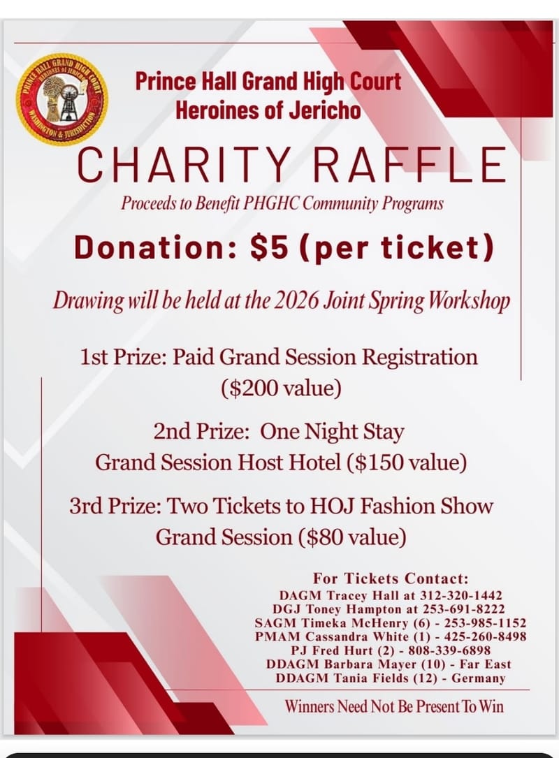 Prince Hall Grand High Court Heroins of Jericho Charity Raffle