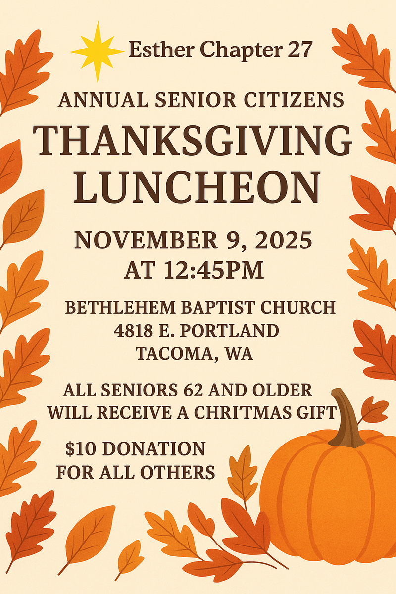 Esther Chapter 27 Presents...Annual Senio Citizens Thanksgiving Lunchuen
