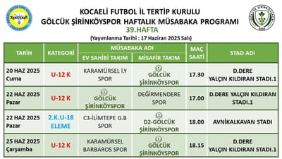 HAFTALIK MAÇ PROGRAMIMIZ