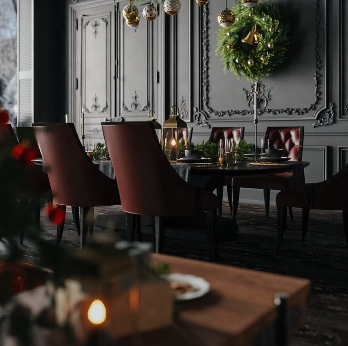 Вітальня в стилі неокласика. Новорічна атмосфера