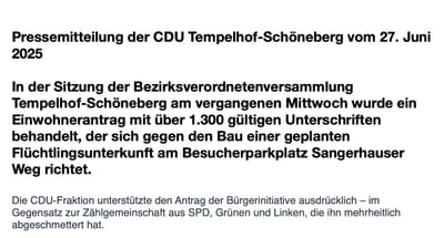 Pressemitteilung der CDU