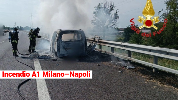 Veicolo ha preso fuoco lungo l’autostrada A1 Milano–Napoli, tra la Complanare di Piacenza e Fidenza