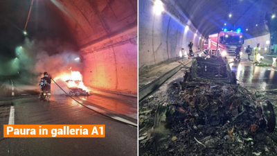 Auto in fiamme in galleria sulla A1 Milano-Napoli direzione Firenze